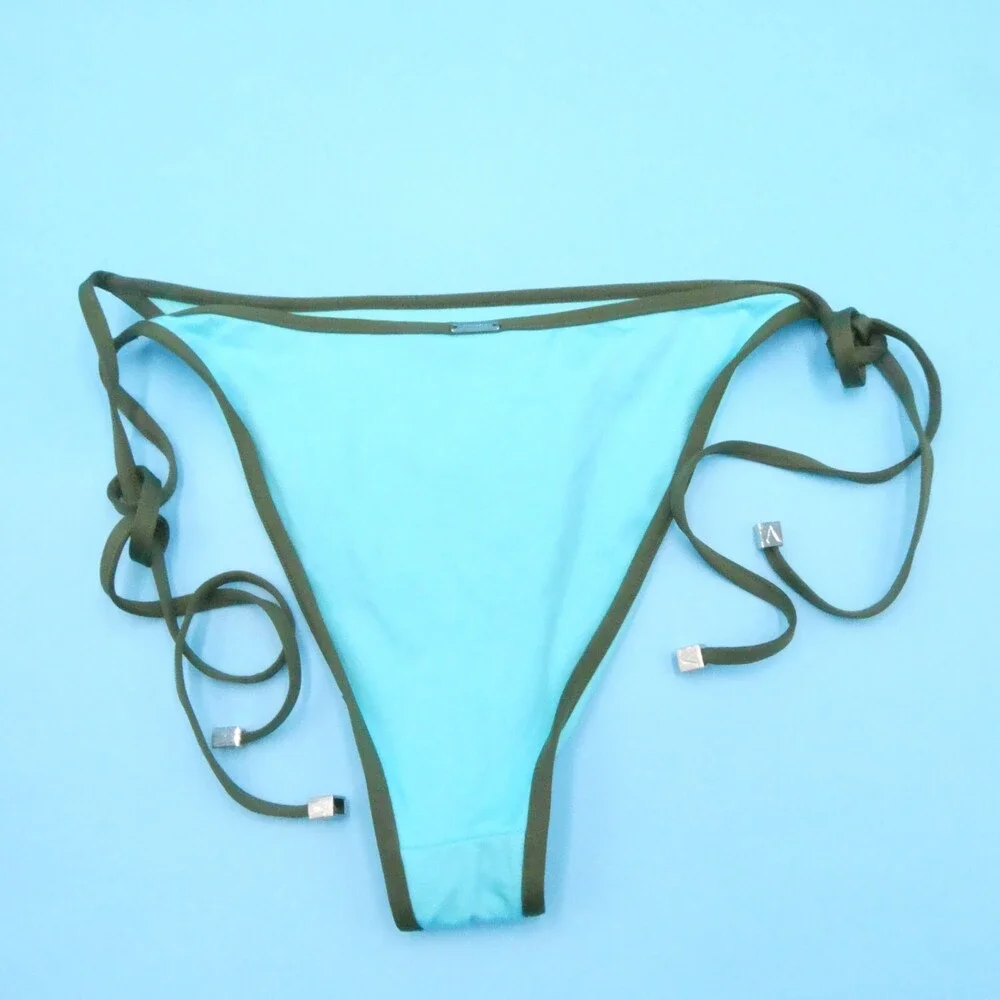 Victorias Secret Large Blue Green Lined Tie Brazilian Bikini Bottom‎ Beach Swim